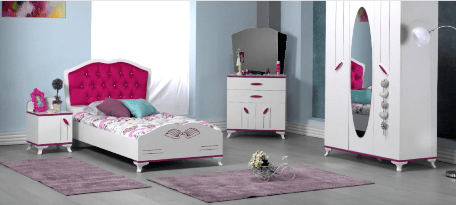 Dormitor modern, pentru copii,alb cu roz, pentru fetite, Masal